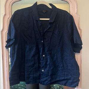 Quince Navy Button-Down Blouse